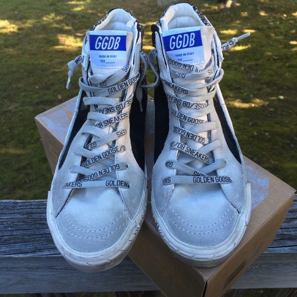 Golden Goose Slide Black/Gold Glitter Orange Star - Picture 5 of 12